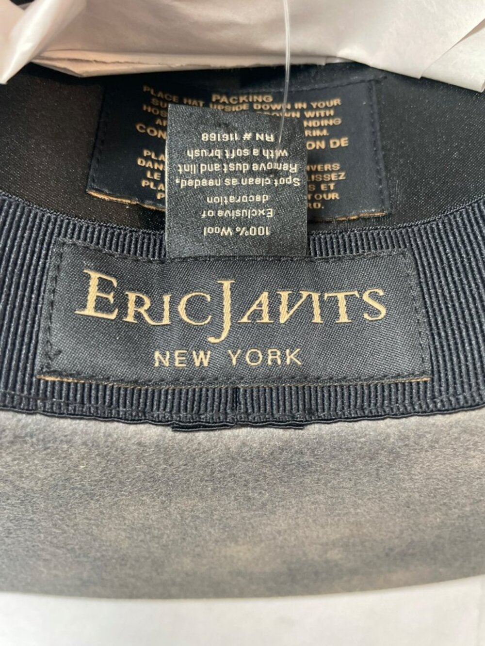 Eric Javits Wool Hat Pike Smoke Felt Fedora Stitch Detail Size Medium WNT - Picture 8 of 9